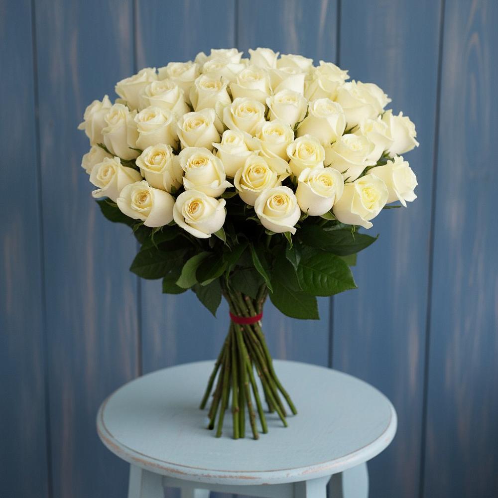 Букет 51 Белая роза Эдлесс Лав в Геленджике