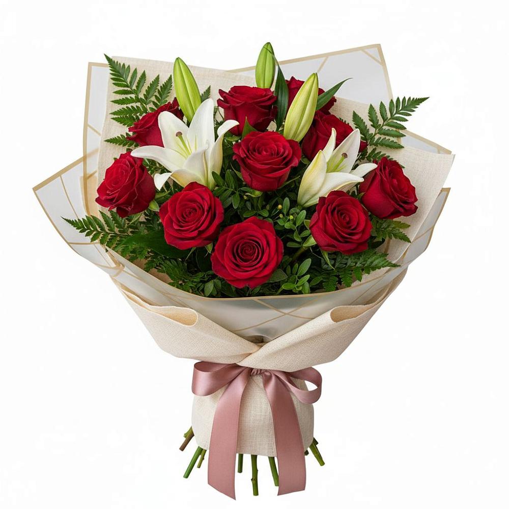 Букет цветов из: Лилии и Розы в Геленджике