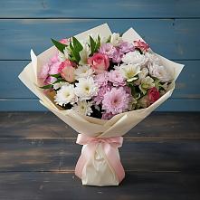 Букет цветов из:  Хризантемы, Альстромерии и Розы в Геленджике