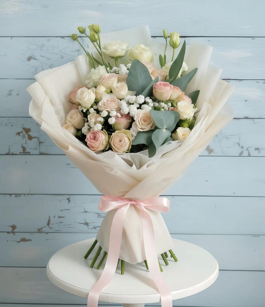 Букет цветов из: Розы и Лизиантусы в Геленджике