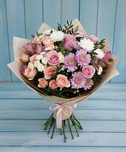 Букет цветов из:  Хризантемы, Розы и Альстромерии в Геленджике